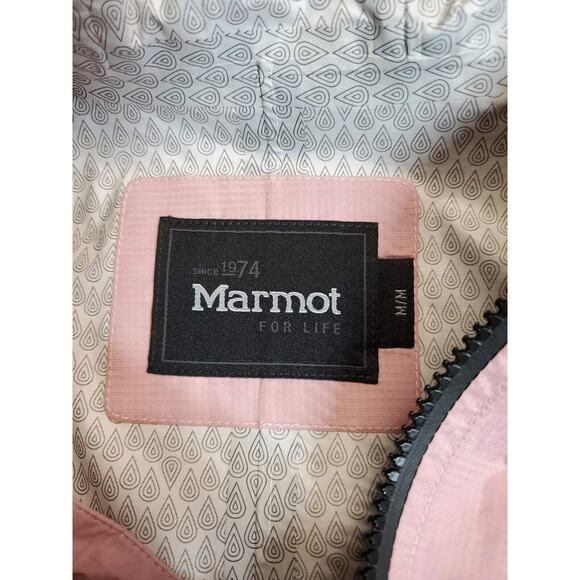 Marmot Womens Medium Pink Raincoat Lightweight Jacket Hood Longer Length - Picture 5 of 12